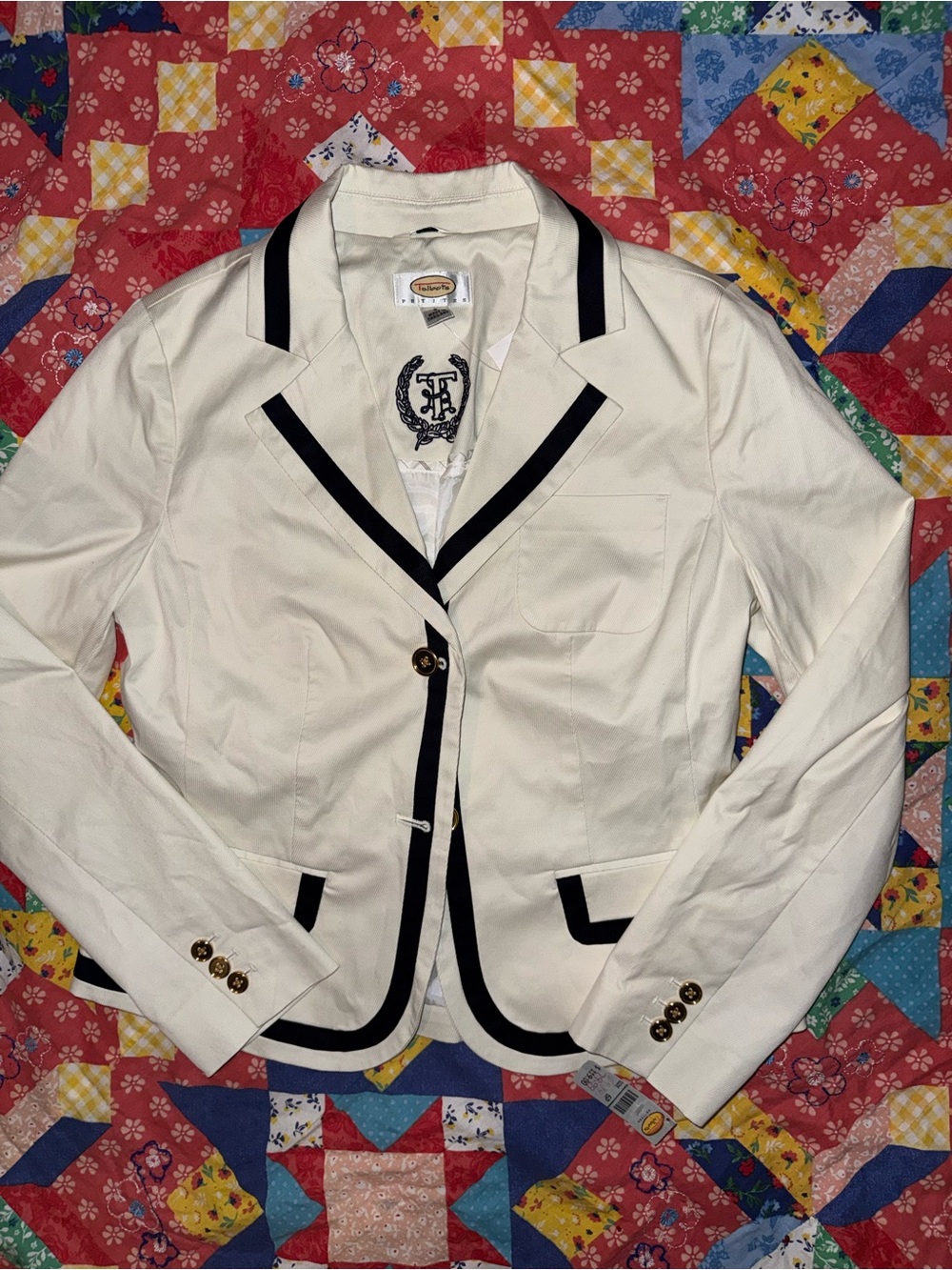 Vintage Talbots White Blazer with Black Contrast Trim